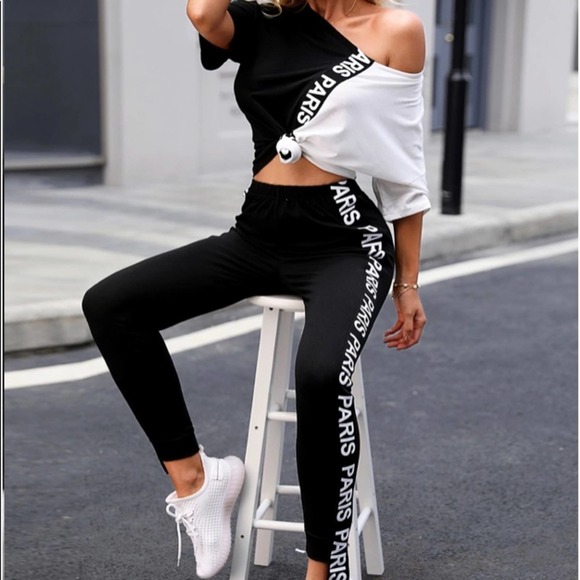 Boutique Pants - Sporty Paris Color Block Top and Pant Set